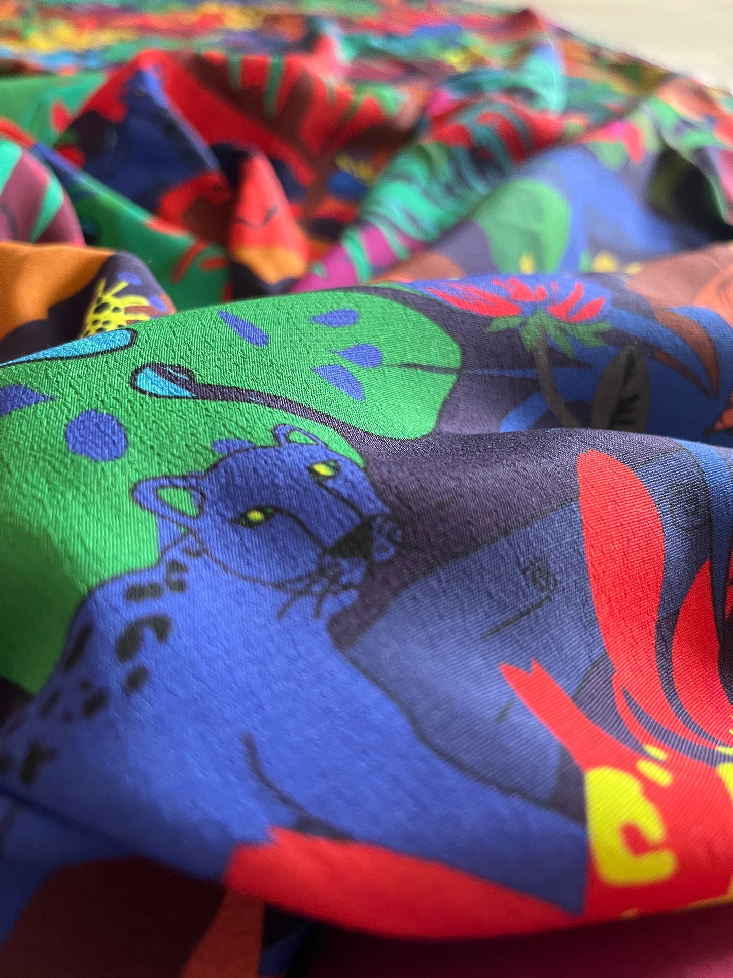 SILVIA Blue Panther Jungle Print Viscose Marocain. Sustainably made in Italy. - Matrona: Sustainable Textiles and Fashion