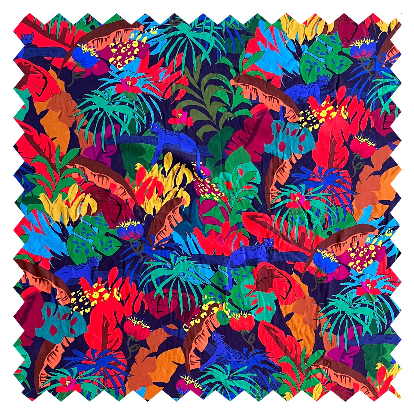 SILVIA Blue Panther Jungle Print Viscose Marocain. Sustainably made in Italy. - Matrona: Sustainable Textiles and Fashion