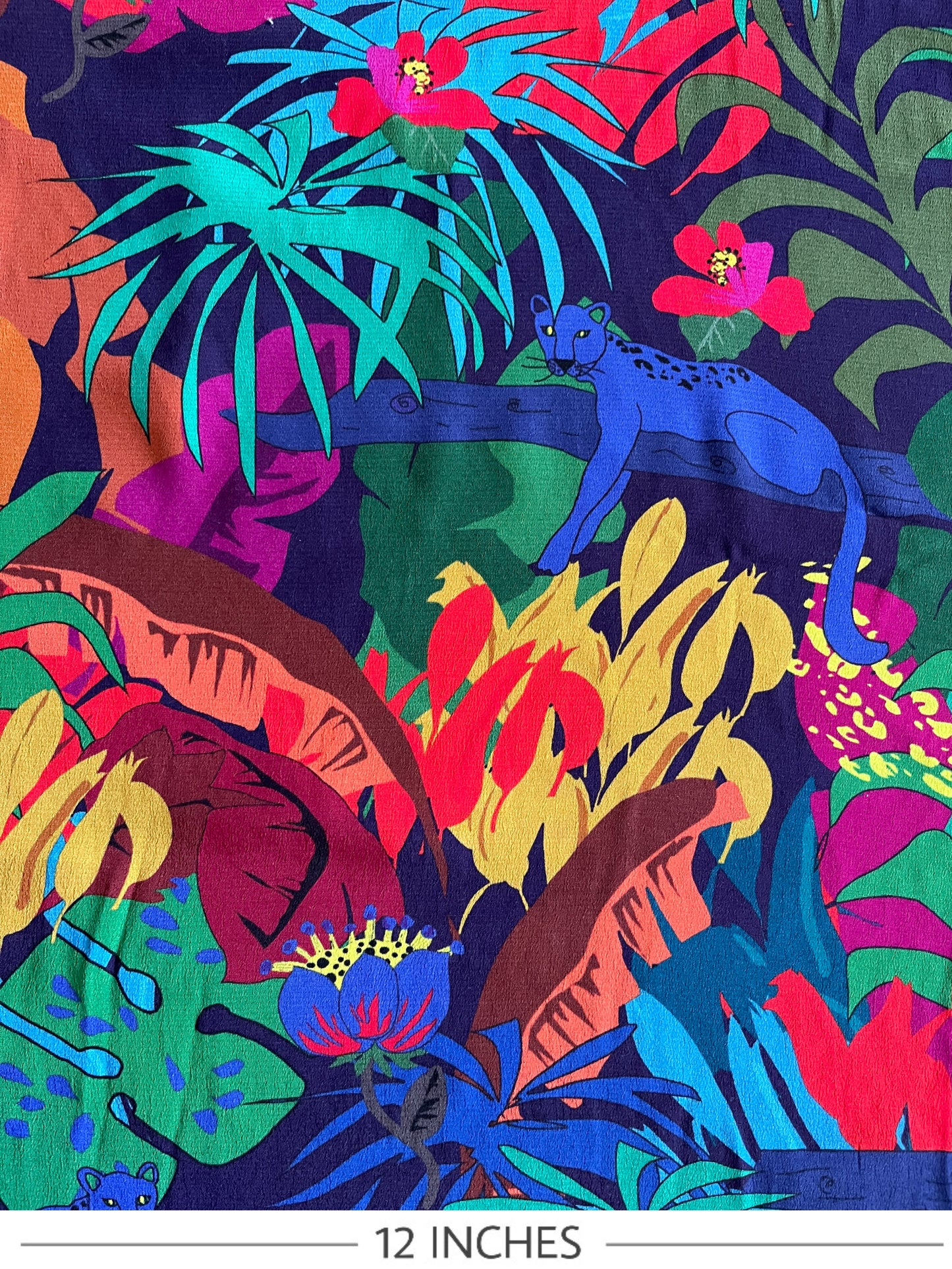 SILVIA Blue Panther Jungle Print Viscose Marocain. Sustainably made in Italy. - Matrona: Sustainable Textiles and Fashion