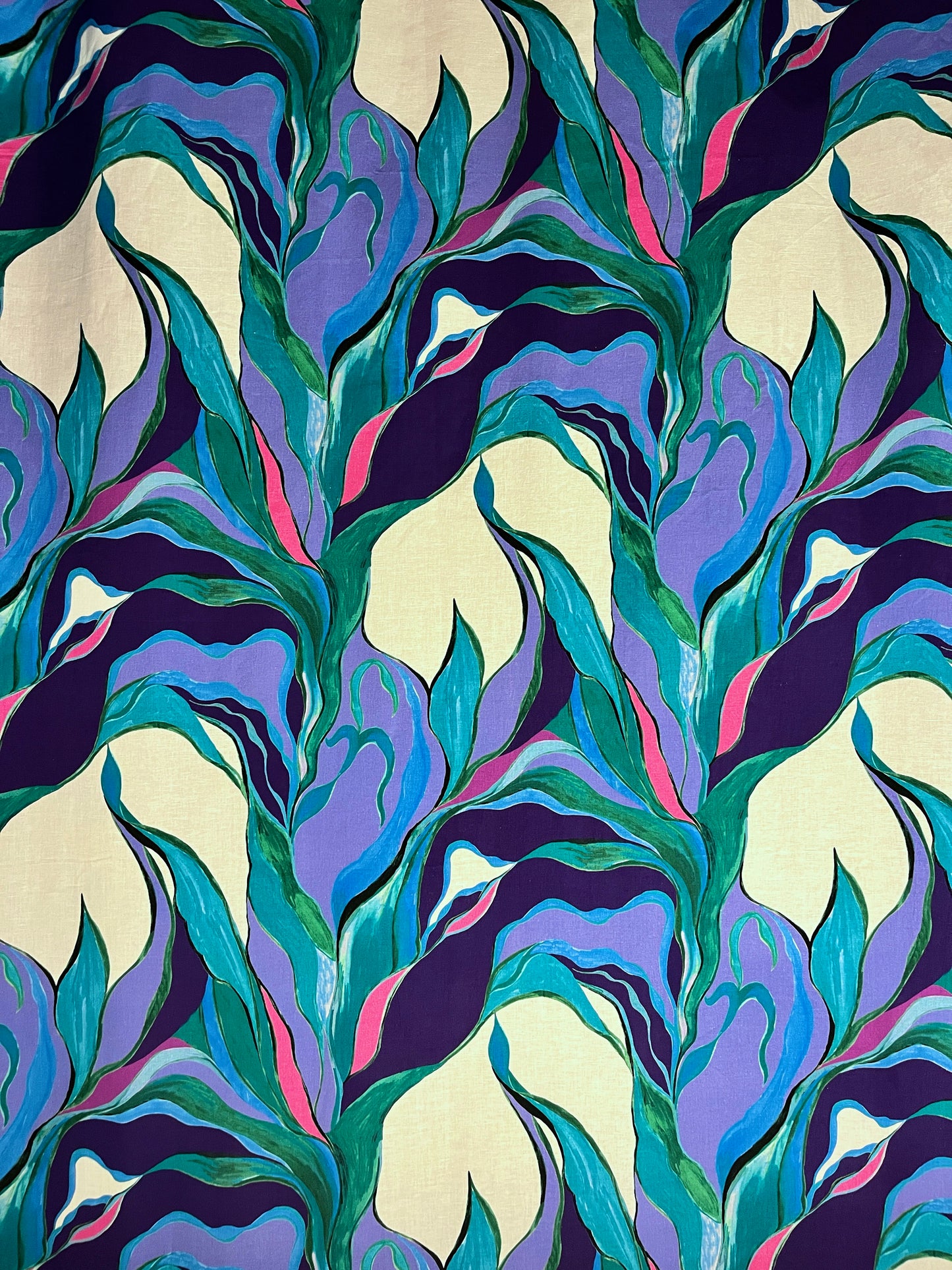 TIMOTHEA Watercolor Lily Flower Print Linen Viscose. Sustainably made in Italy.