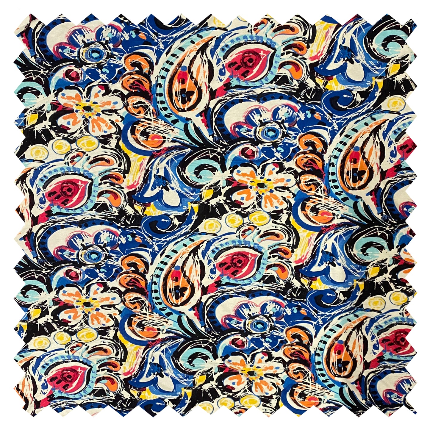 AZZURRA Sketch-look Paisley Print Viscose Jersey Knit. Sustainably made in Italy.