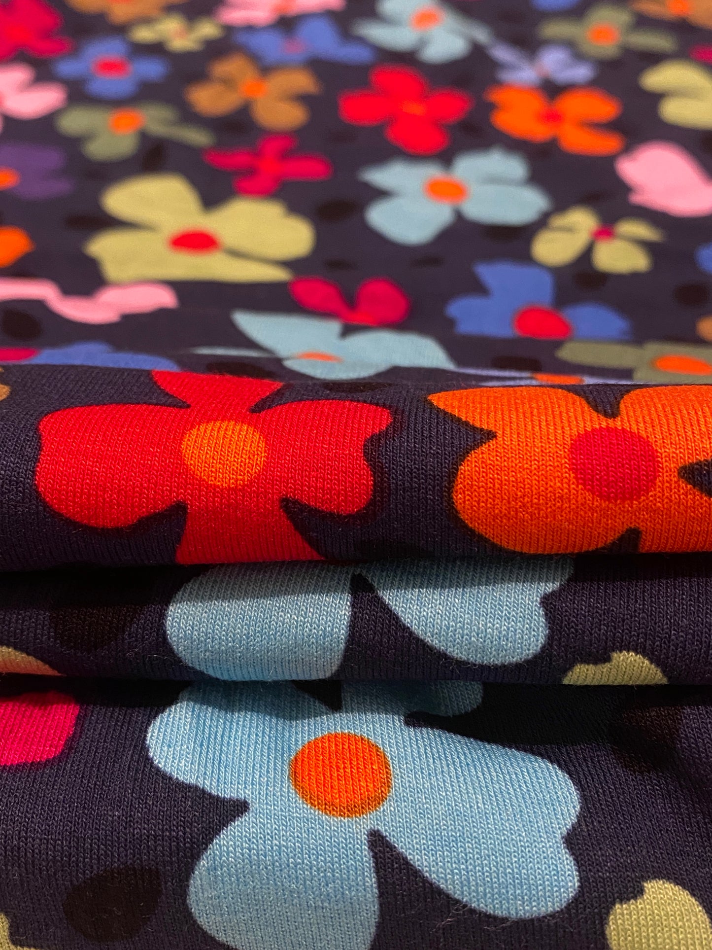 FIORELLA Marimekko-inspired Floral Print Viscose Jersey Knit. Sustainably made in Italy.