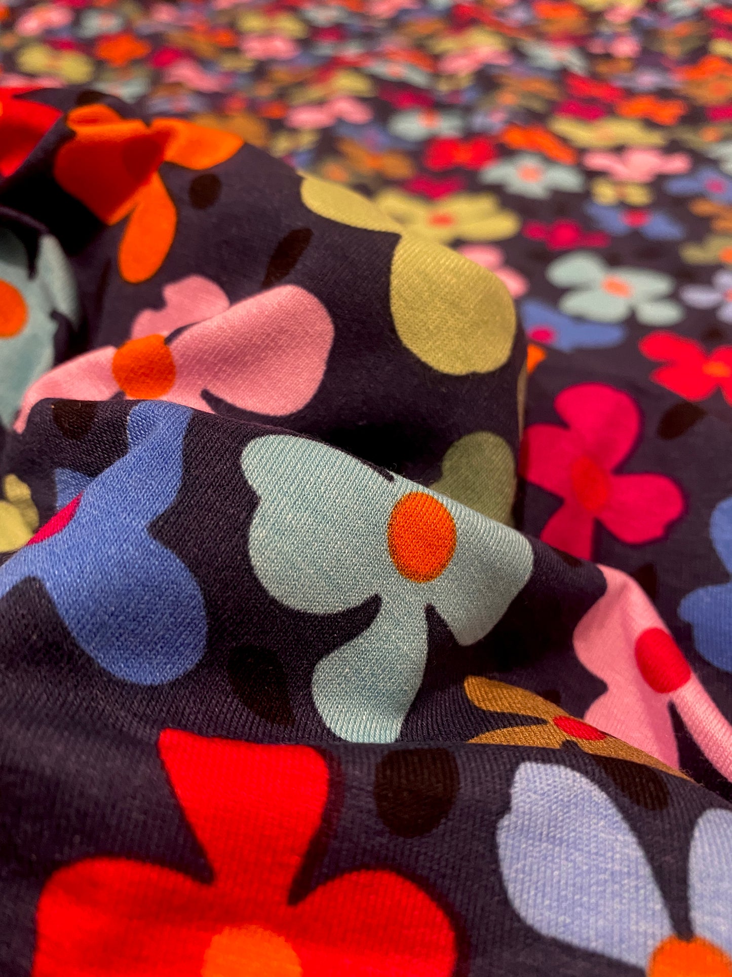 FIORELLA Marimekko-inspired Floral Print Viscose Jersey Knit. Sustainably made in Italy.