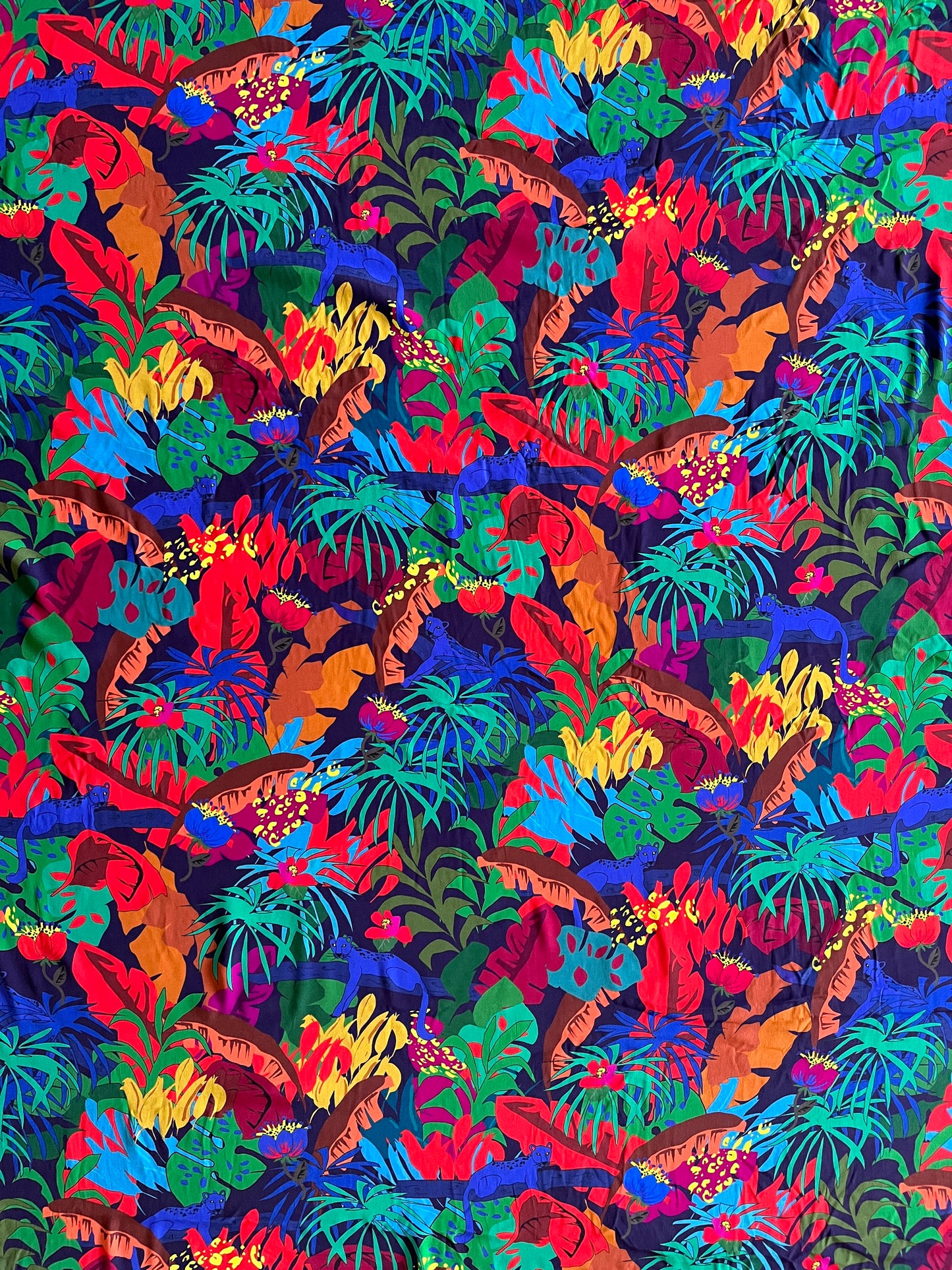 SILVIA  Blue Panther Jungle Print Viscose Marocain. Sustainably made in Italy. - Matrona: Sustainable Textiles and Fashion