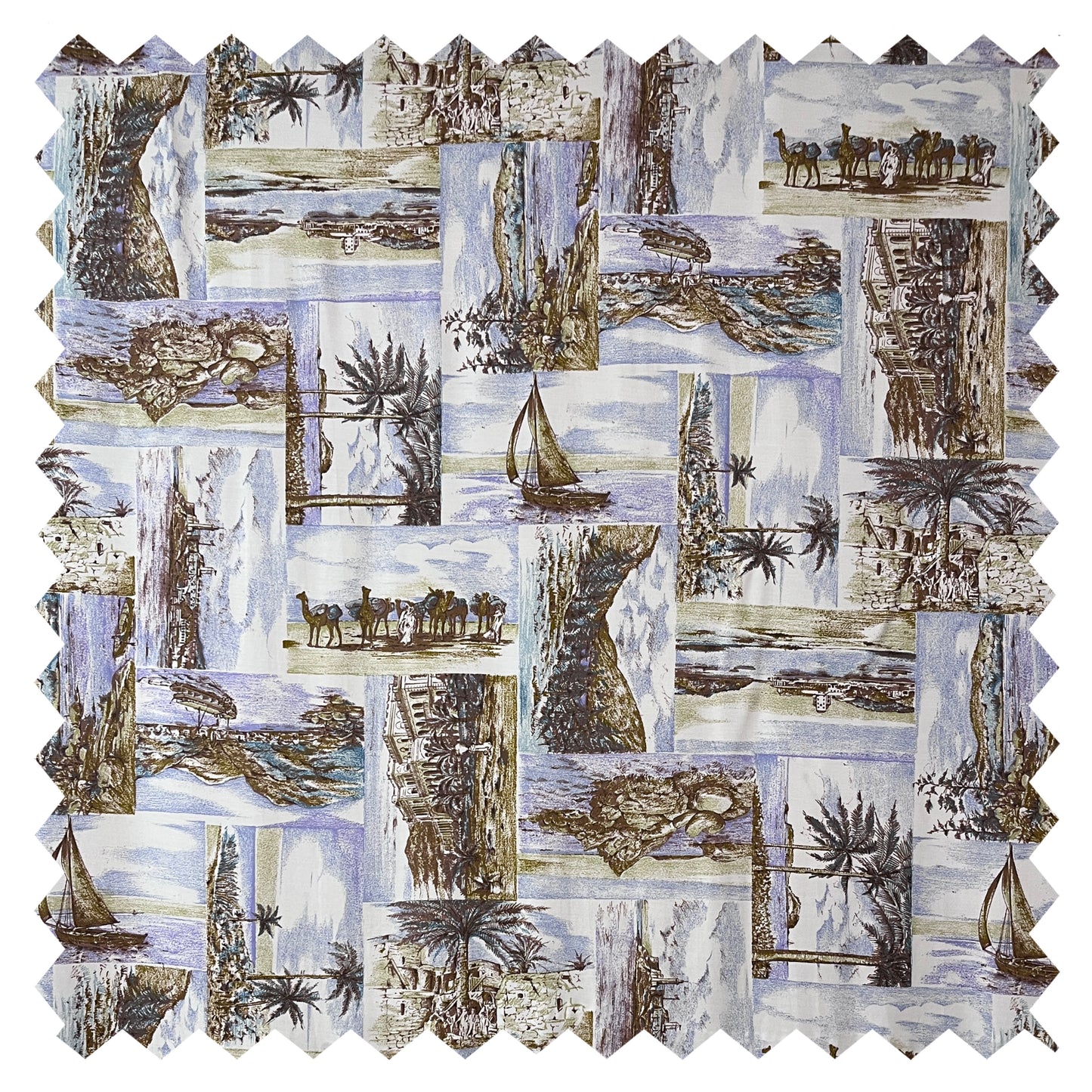 PETRA Caravan Print Viscose Rayon. Exclusive Vintage design by Boussac. Sustainably made in Italy. - Matrona: Sustainable Textiles and Fashion