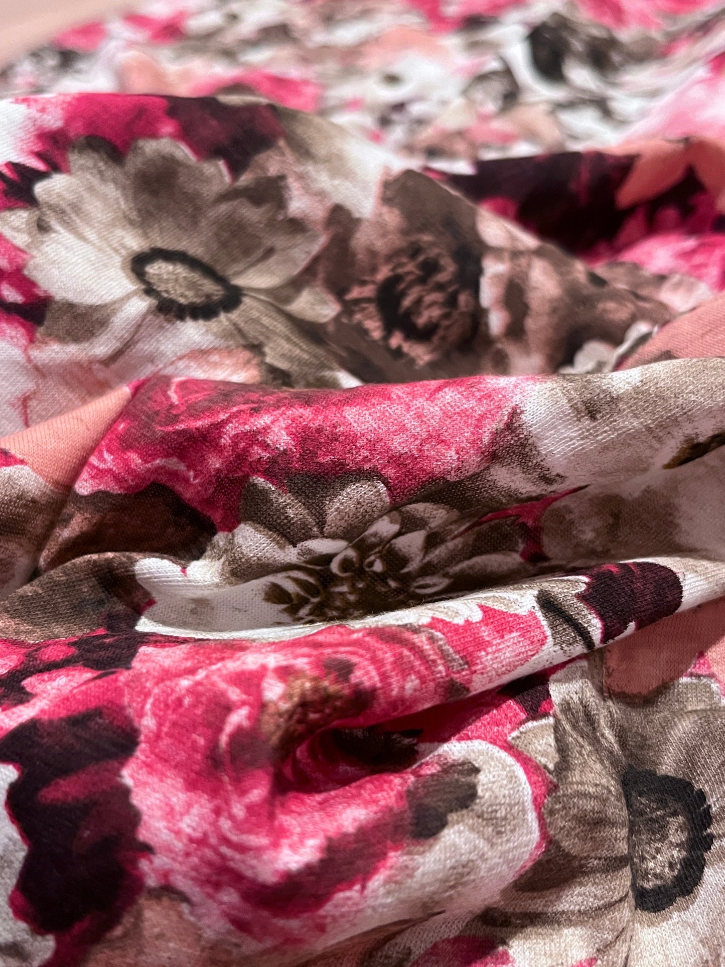 DAHLIA Botanical Floral Print Viscose Jersey Knit. Sustainably made in Italy.