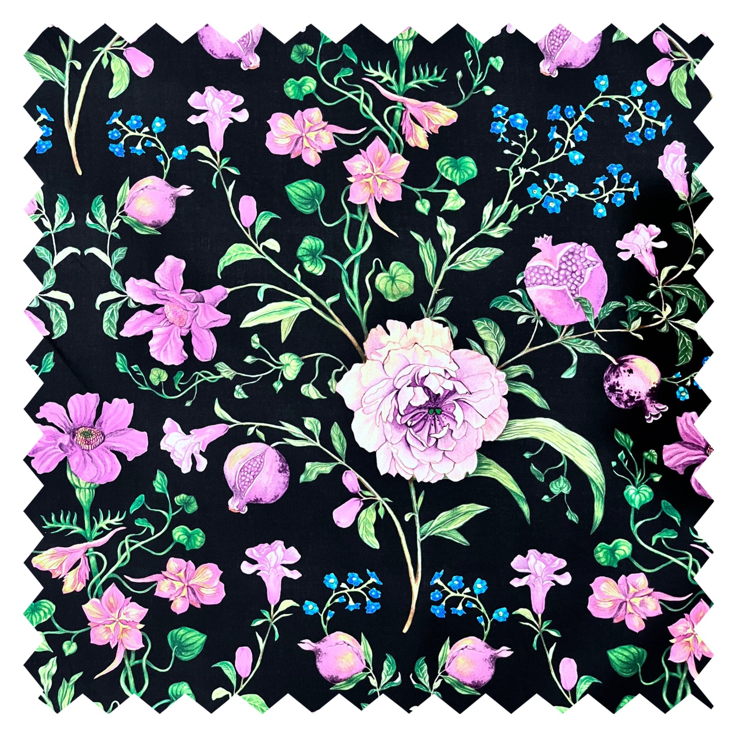 NARINE Pomegranate Floral Print Fused Cotton Lawn. Sustainably made in Italy.