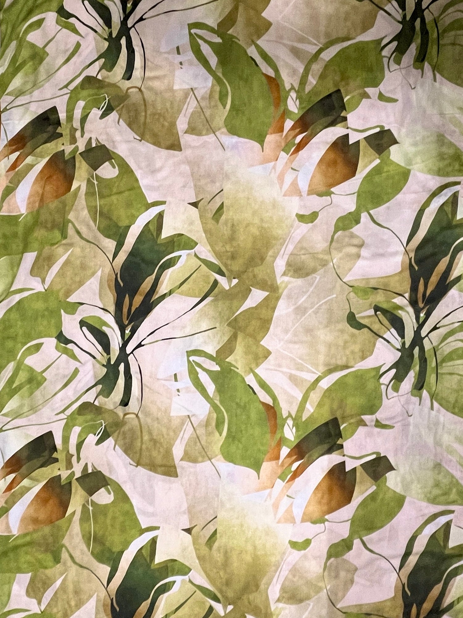 ADRIENNE Abstract Leaf Print Cotton Poplin with Satin Finish. Sustainably made in Italy.