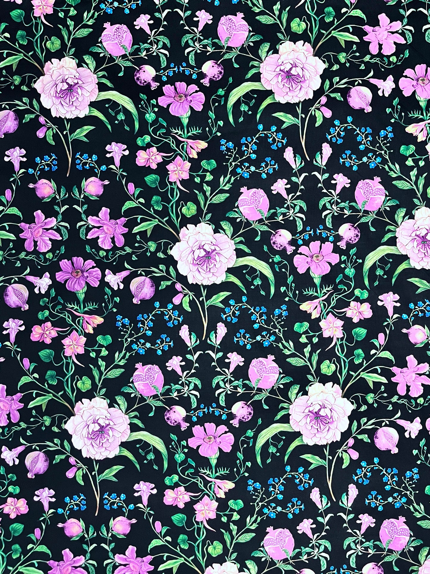 NARINE Pomegranate Floral Print Fused Cotton Lawn. Sustainably made in Italy.