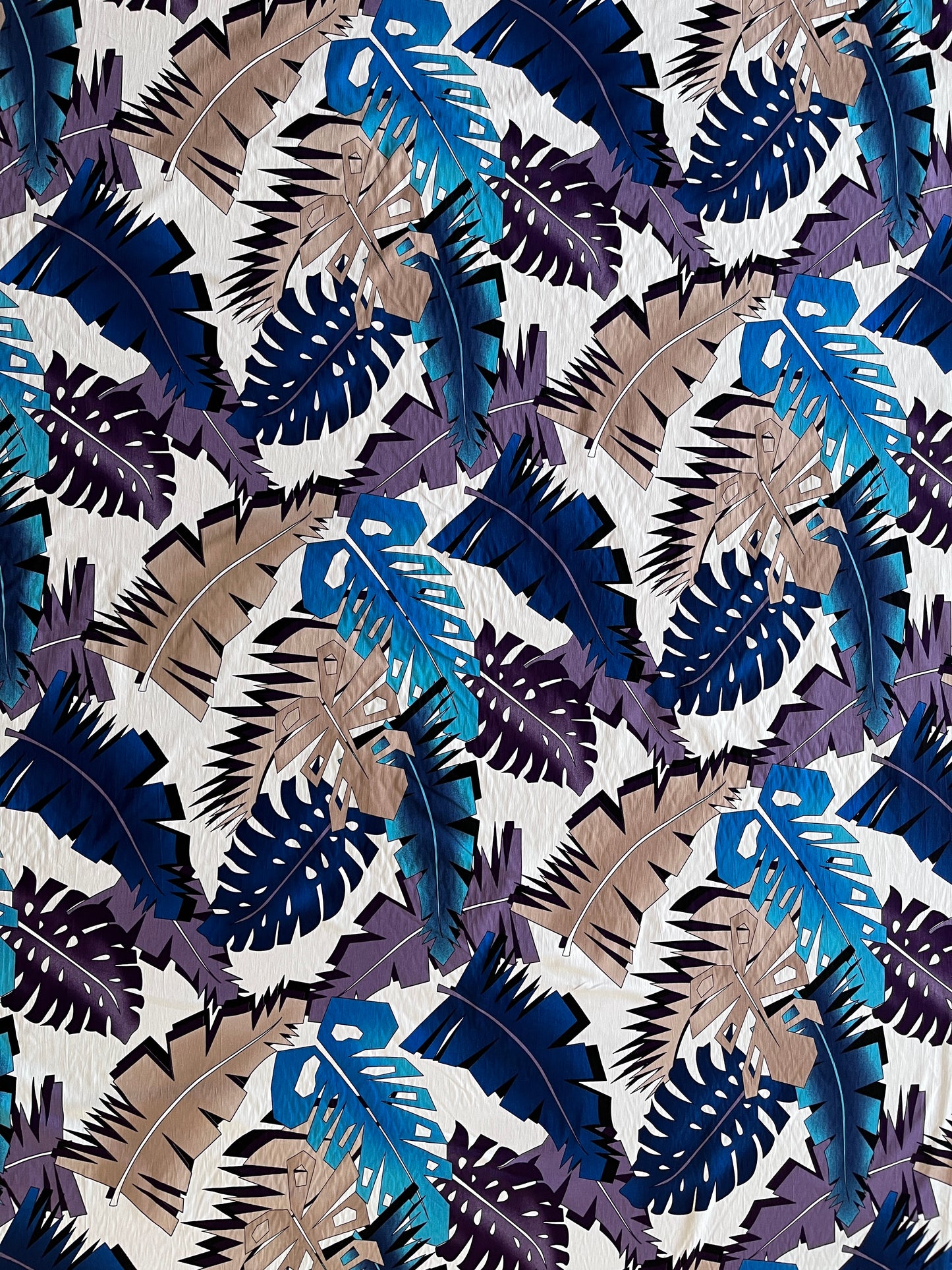 ALTHEA Stylized Palm Leaf Print Stretch Cotton Sateen Medium Weight. Sustainably made in Italy.