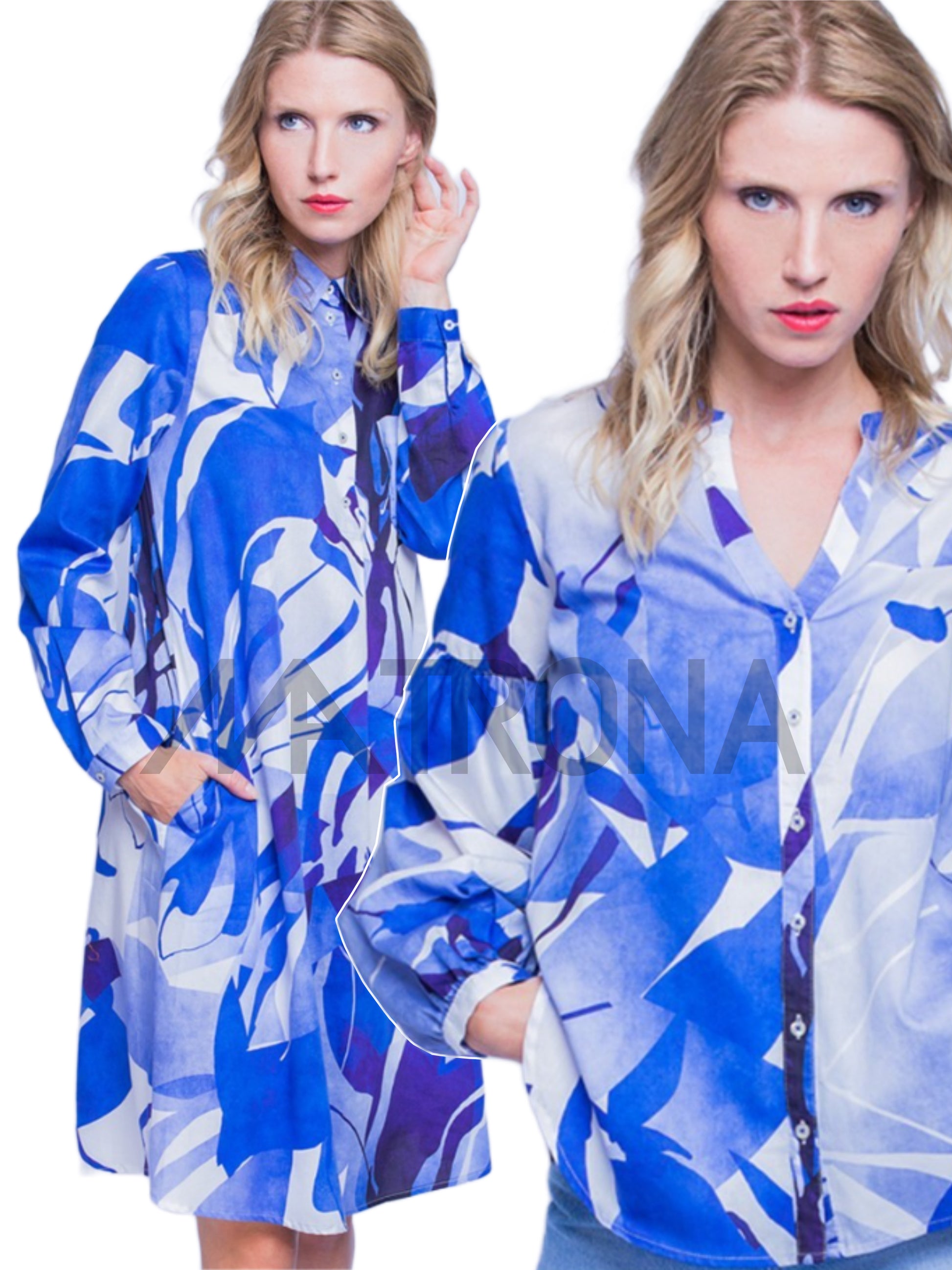 ADRIENNE Abstract Leaf Print Cotton Poplin with Satin Finish. Sustainably made in Italy.