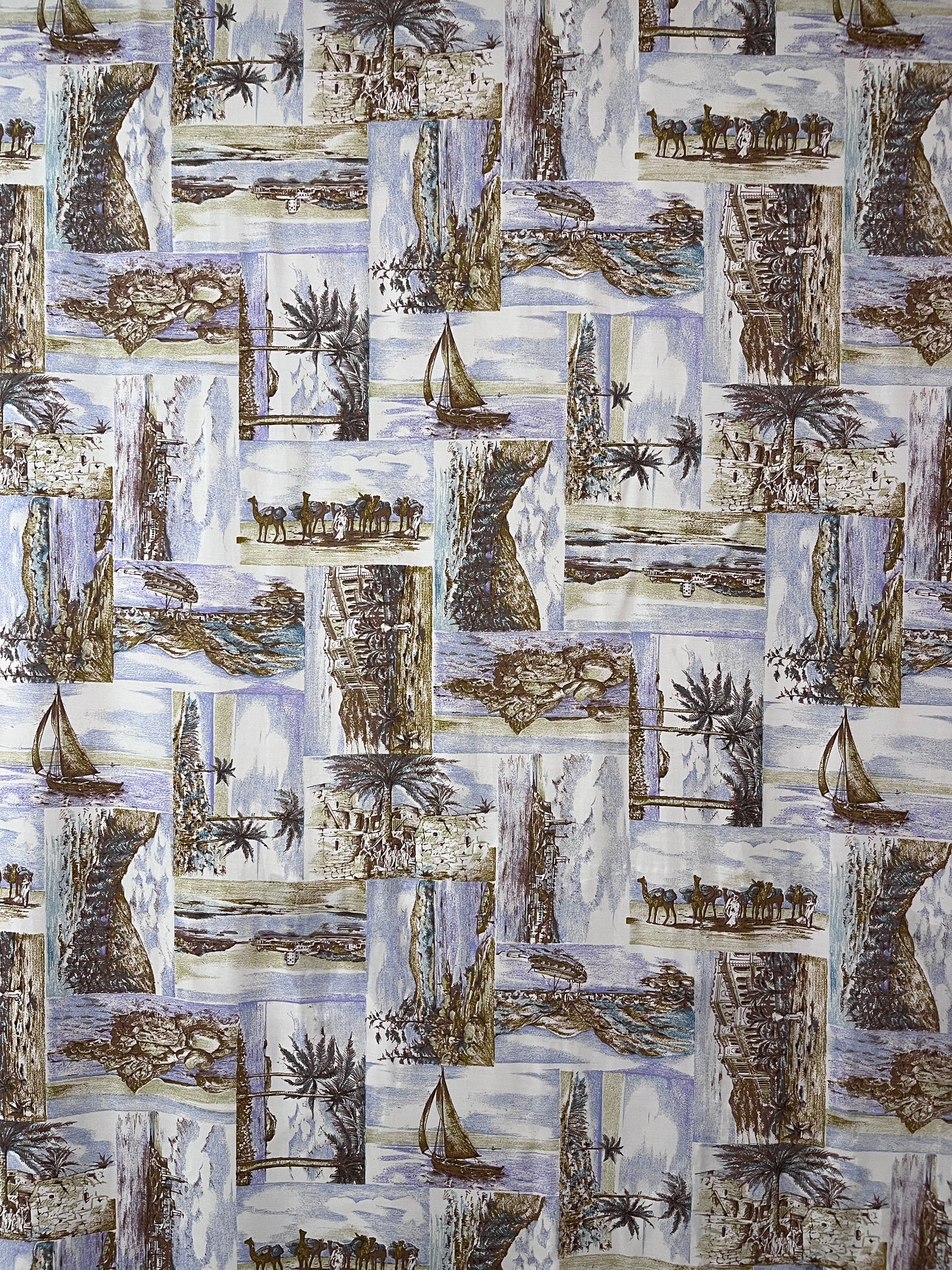 PETRA Caravan Print Viscose Rayon. Exclusive Vintage design by Boussac. Sustainably made in Italy. - Matrona: Sustainable Textiles and Fashion