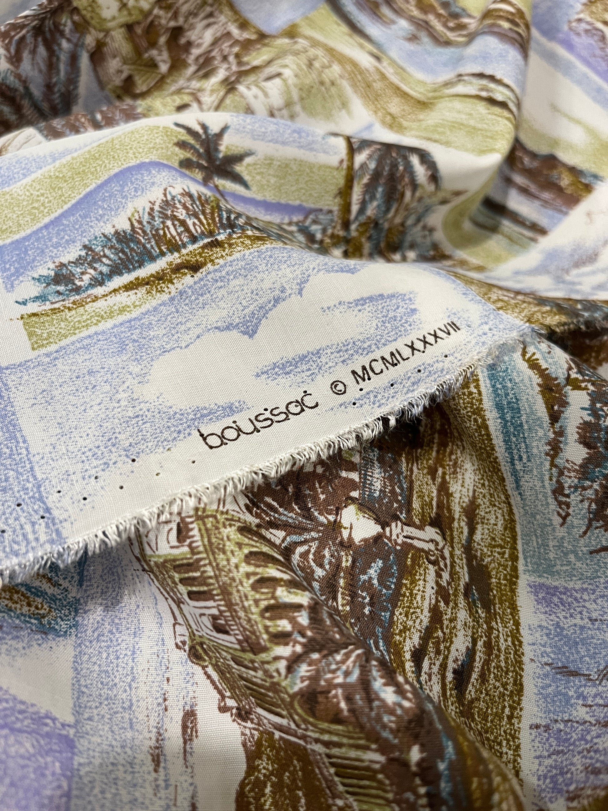 PETRA Caravan Print Viscose Rayon. Exclusive Vintage design by Boussac. Sustainably made in Italy. - Matrona: Sustainable Textiles and Fashion