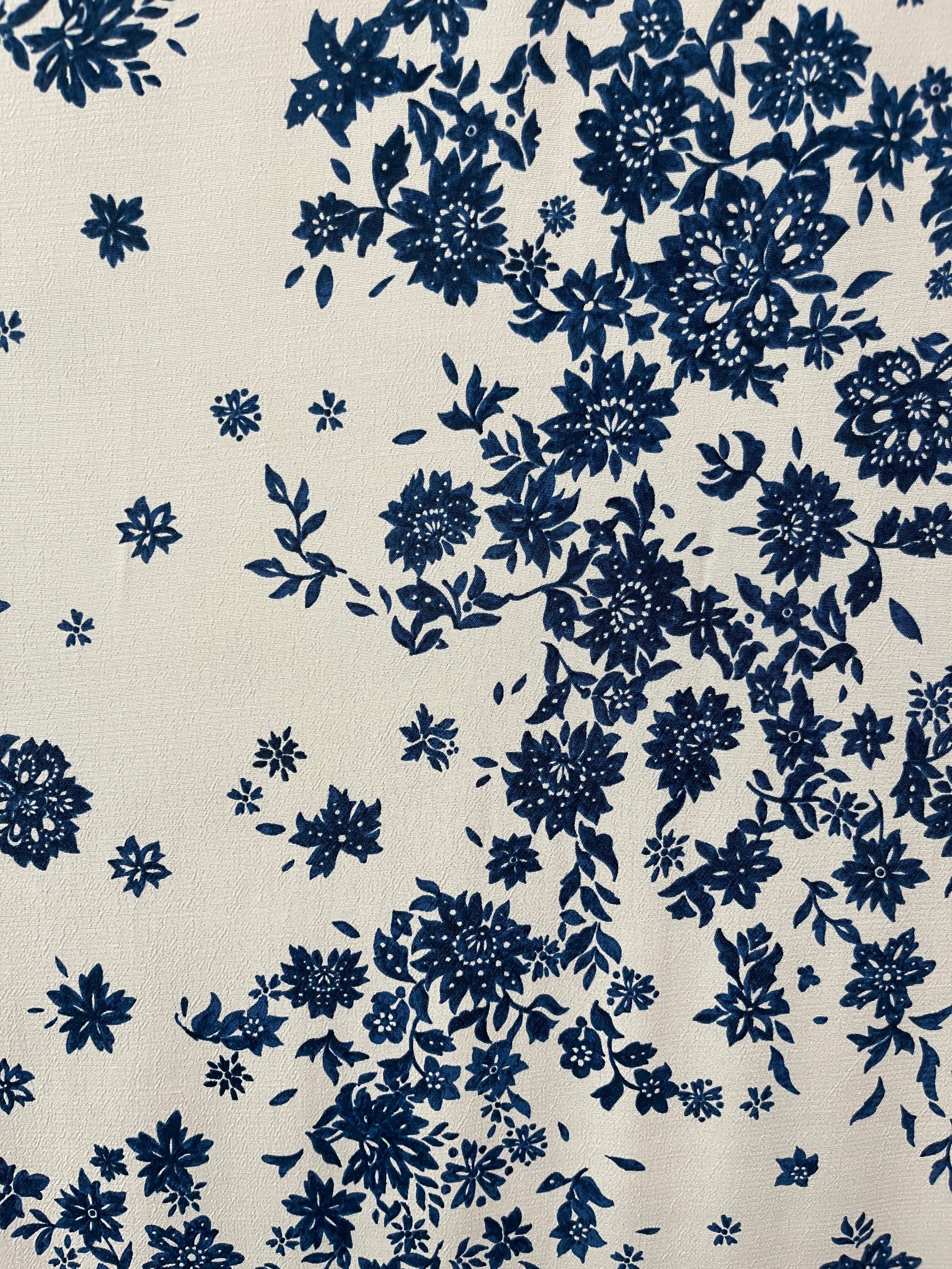 ANASTASIA Porcelain Floral Print Crepe Texture Viscose Marocain. Sustainably made in Italy. - Matrona: Sustainable Textiles and Fashion